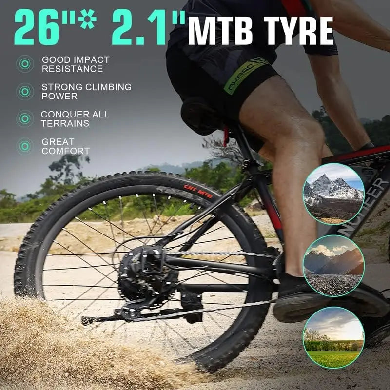 ANCHEER 500W 26" Electric Bike for Adults, [Peak 750W], 48V 10.4Ah Battery, Up to 55 Miles, 3H Fast Charge, Electric Mountain Bike, 2.1" eMTB Tire, 21 Speed, 22MPH Adults Electric Bicycle