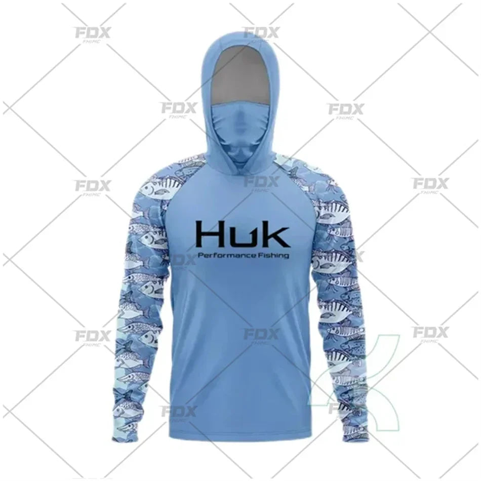 Huk Fishing Shirt UPF 50 Hooded Face Cover Fishing Clothes Summer Sun Protection Hoodie