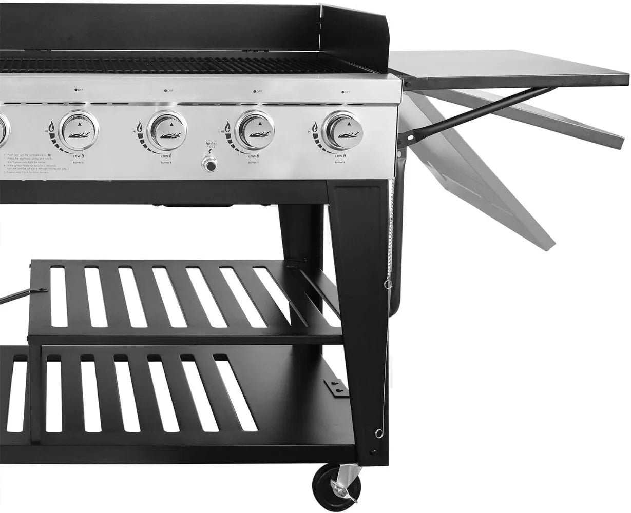 8-Burner Liquid Propane Grill, 104,000 BTU, Independently Controlled Dual Systems