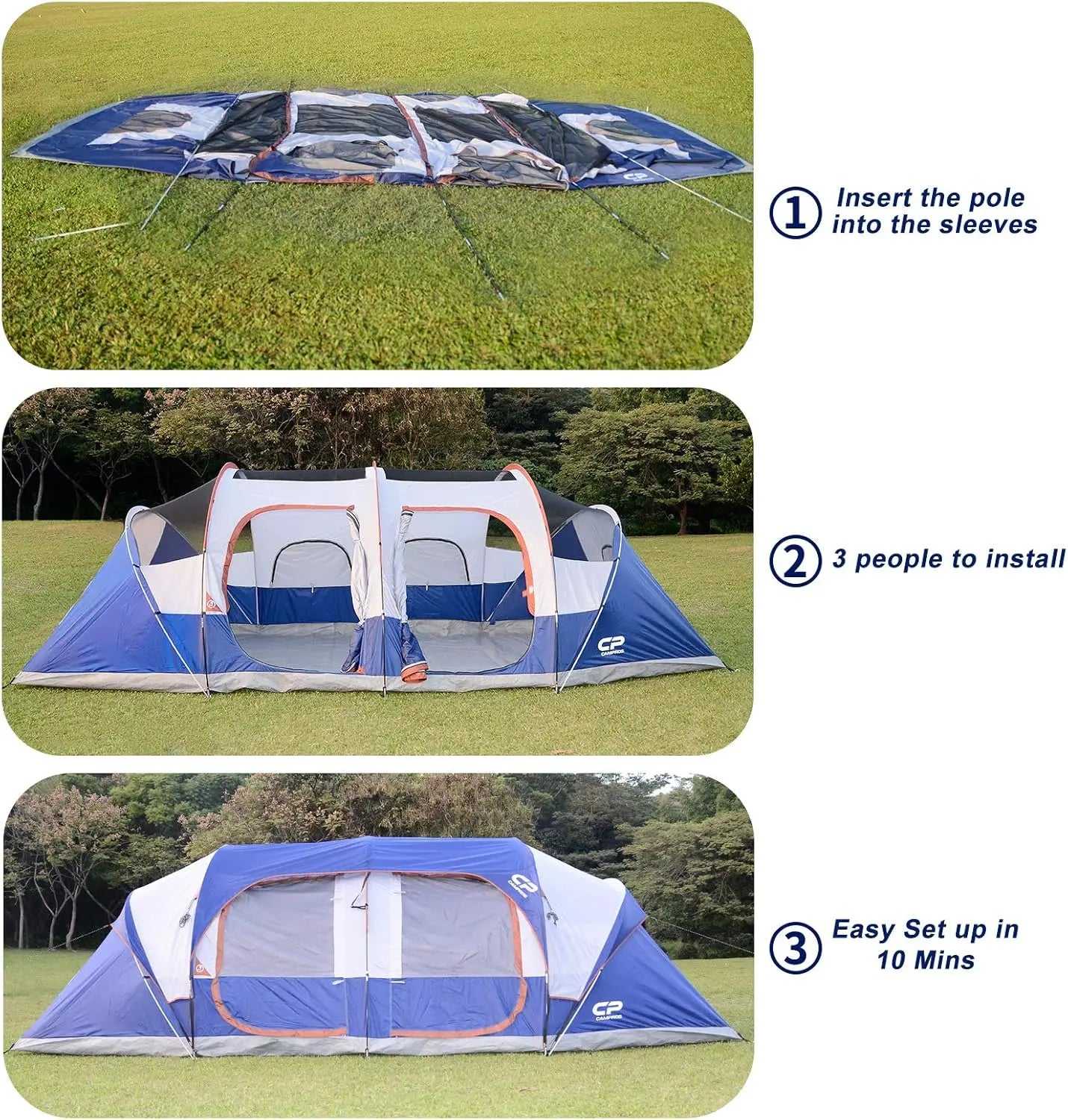 CAMPROS CP Tent 12 Person Camping Tents, 2 Room Weather Resistant Family Cabin Tent, 6 Large Mesh Windows