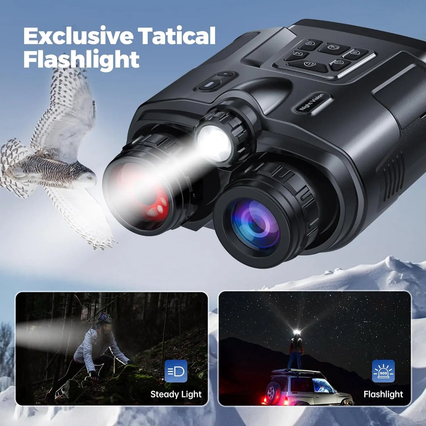 4K Night Vision Binoculars 3inch Screen 8X Digital Zoom With Tactical Light 5000mAh Rechargeable Infrared Vision Night Goggle