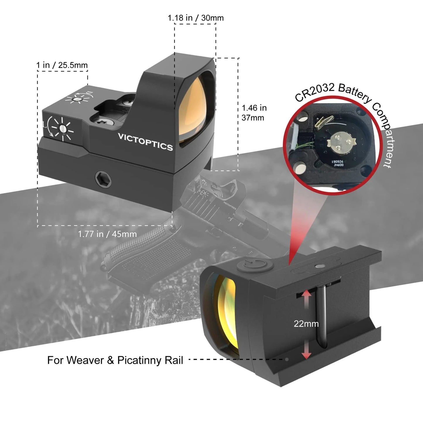 VictOptics V3 1X17X26 RED DOT SIGHT 3.5 MOA With Auto-Off Feature (RDSL25)