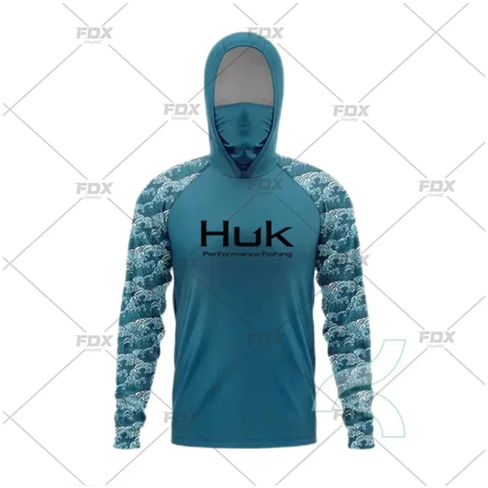 Huk Fishing Shirt UPF 50 Hooded Face Cover Fishing Clothes Summer Sun Protection Hoodie