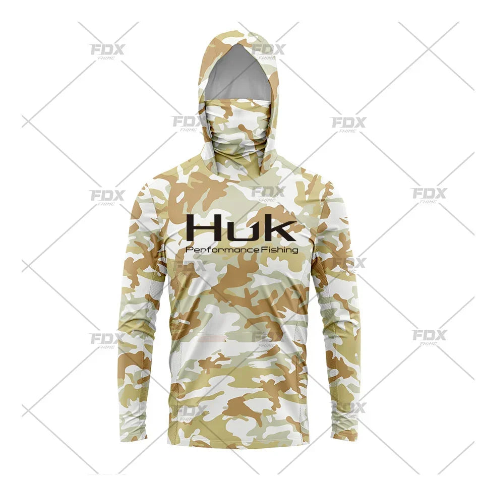 Huk Fishing Shirt UPF 50 Hooded Face Cover Fishing Clothes Summer Sun Protection Hoodie