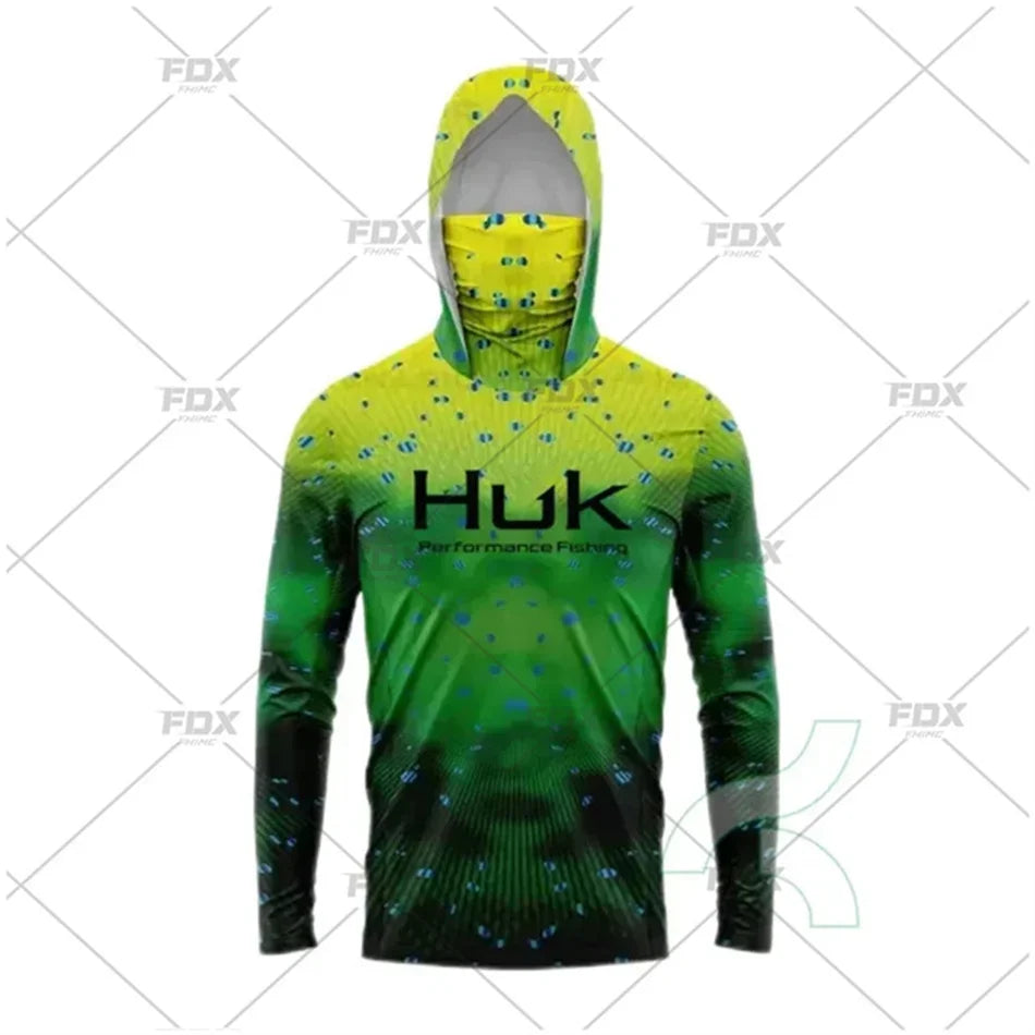 Huk Fishing Shirt UPF 50 Hooded Face Cover Fishing Clothes Summer Sun Protection Hoodie