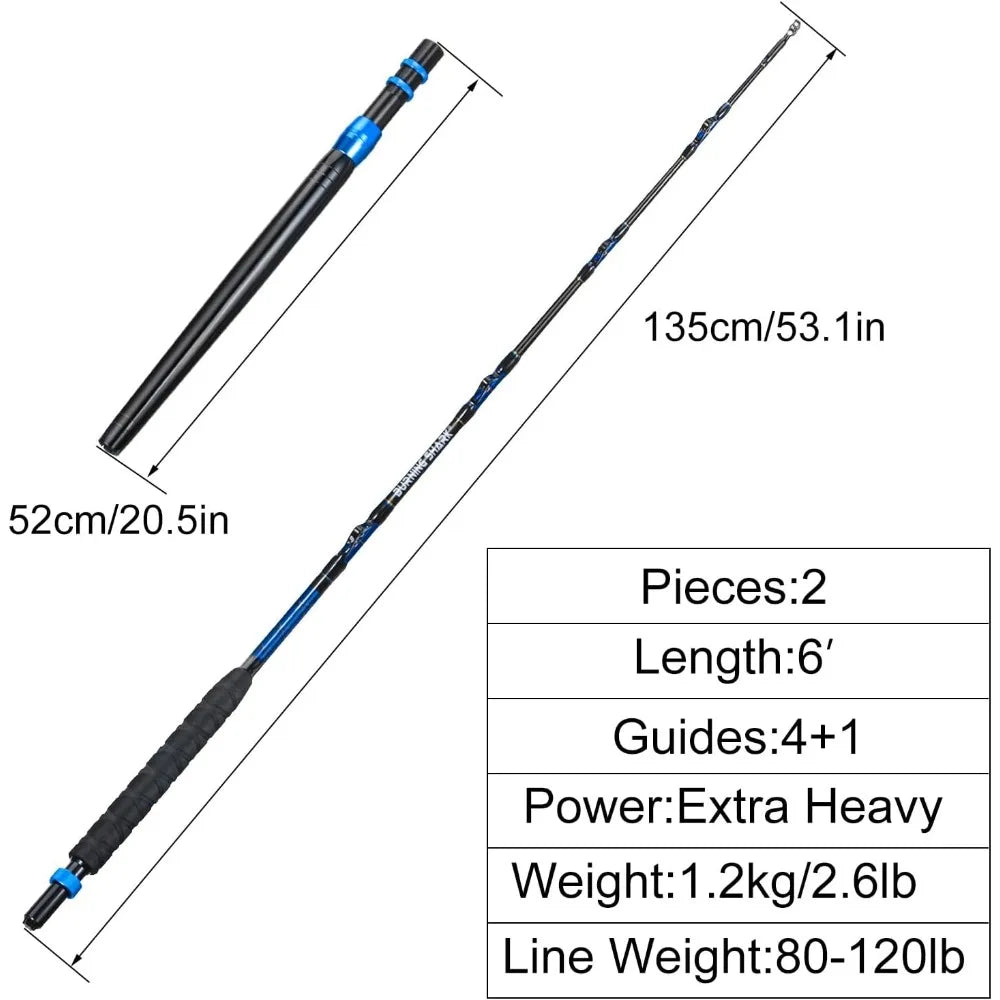Offshore Heavy Bent/Straight Butt Trolling Rod with Roller Guides- 6'(80-120lb)