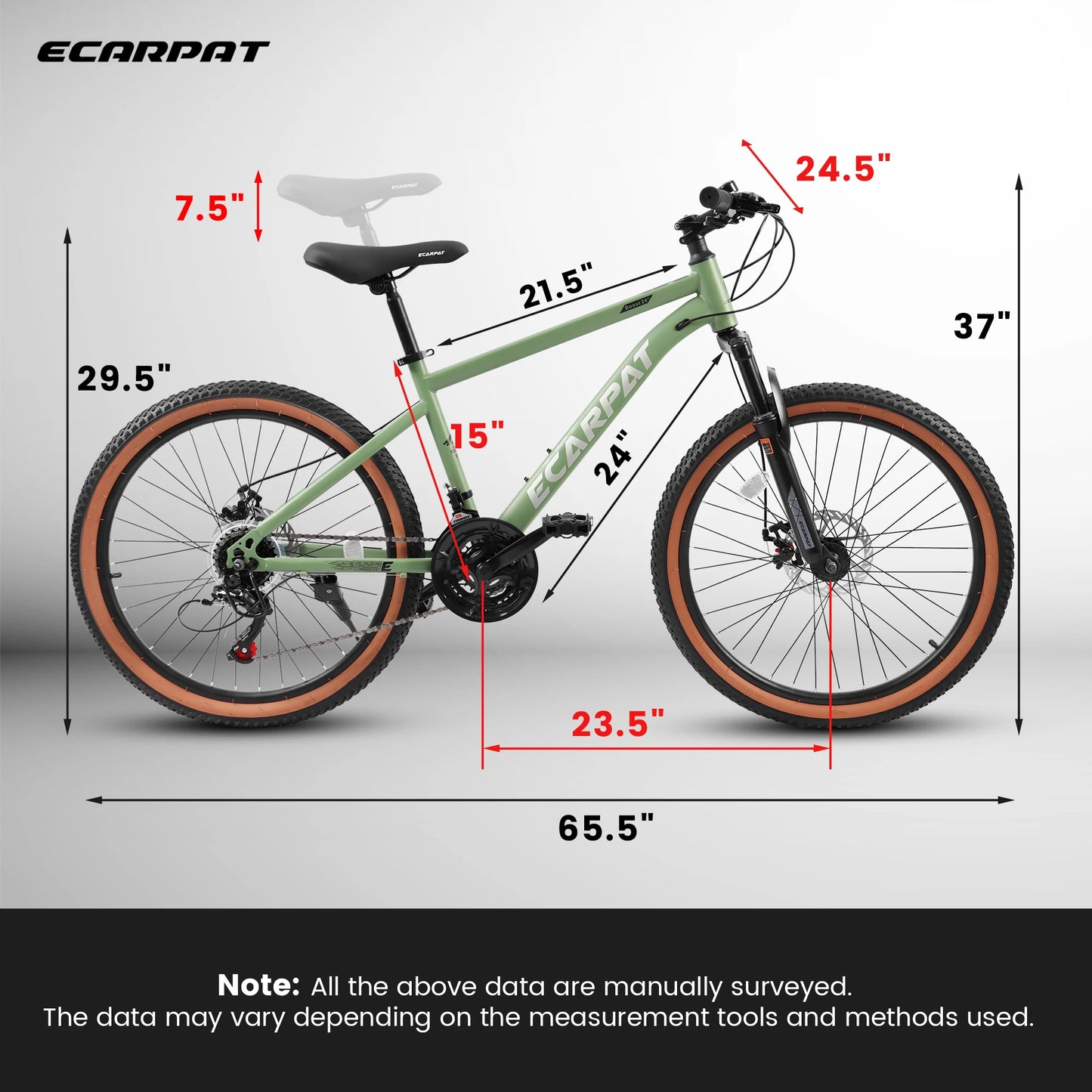 Ecarpat Mountain Bike 24 Inch Wheel, 21-Speed 15" Steel Frame, Mens Womens Trail/Commuter/Mountain Bike Disc Brake