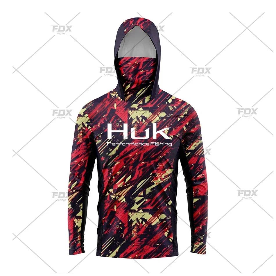 Huk Fishing Shirt UPF 50 Hooded Face Cover Fishing Clothes Summer Sun Protection Hoodie