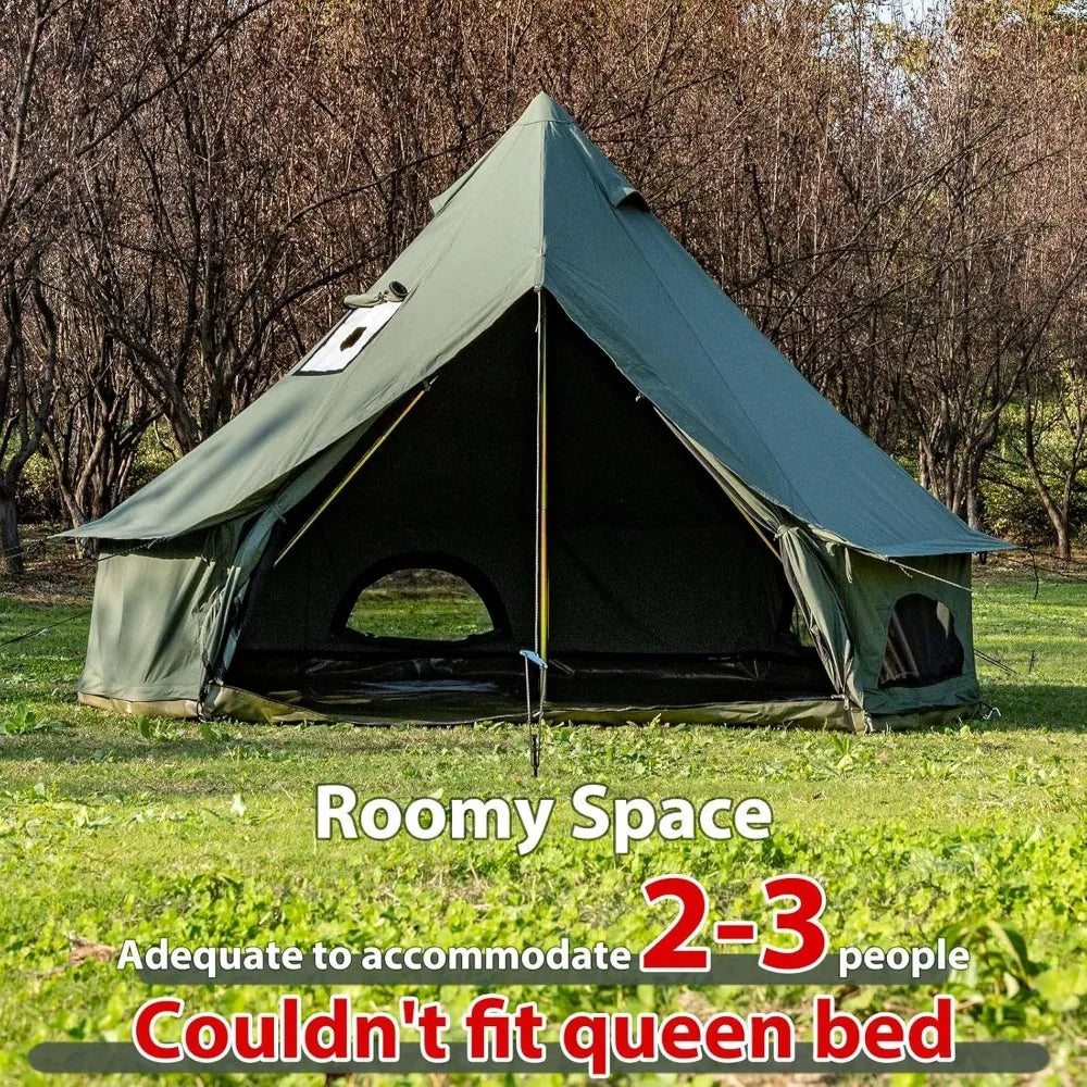 Cotton Canvas Bell Tent with Stove Jack, Roomy Yurt Tent for Family Glamping Camping, 4 Season Tent with Zipped Removable Floor