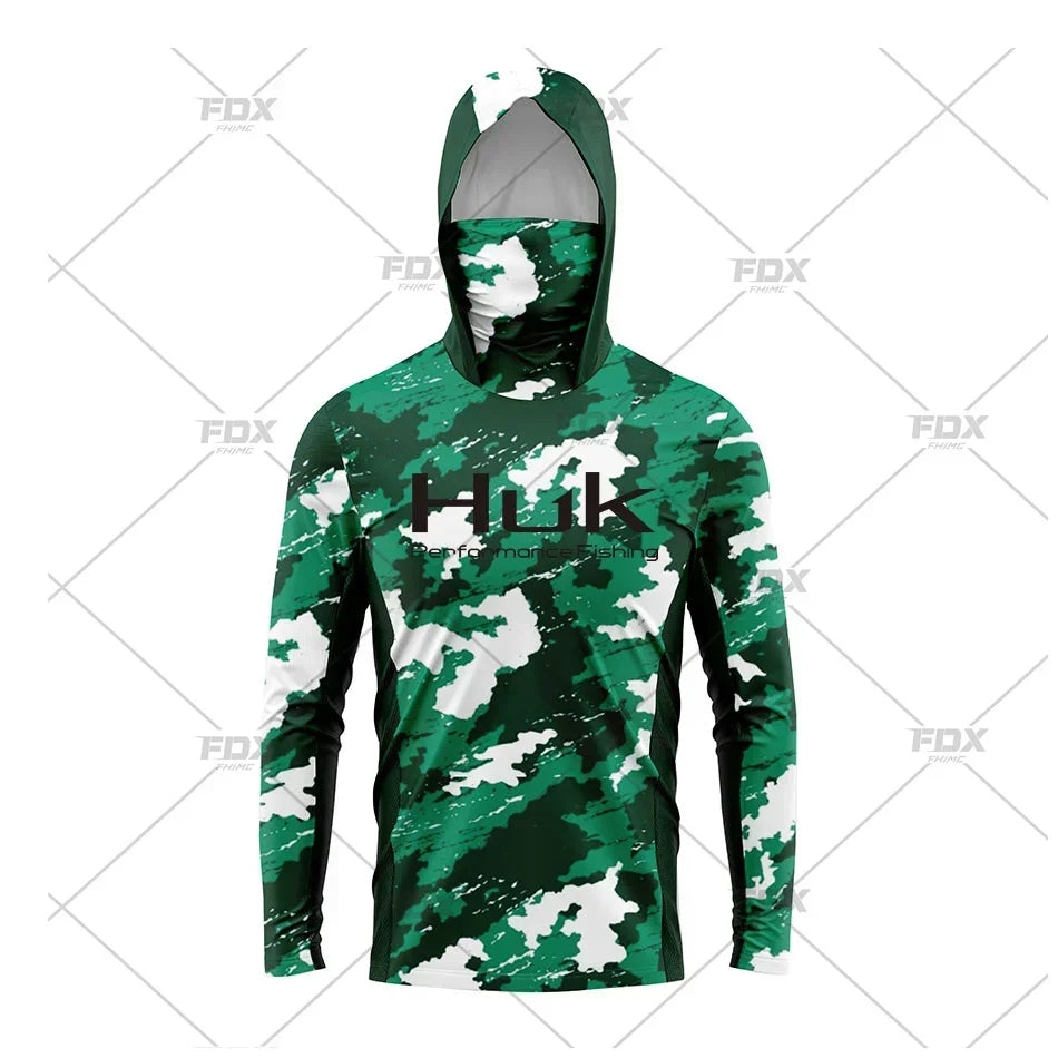 Huk Fishing Shirt UPF 50 Hooded Face Cover Fishing Clothes Summer Sun Protection Hoodie