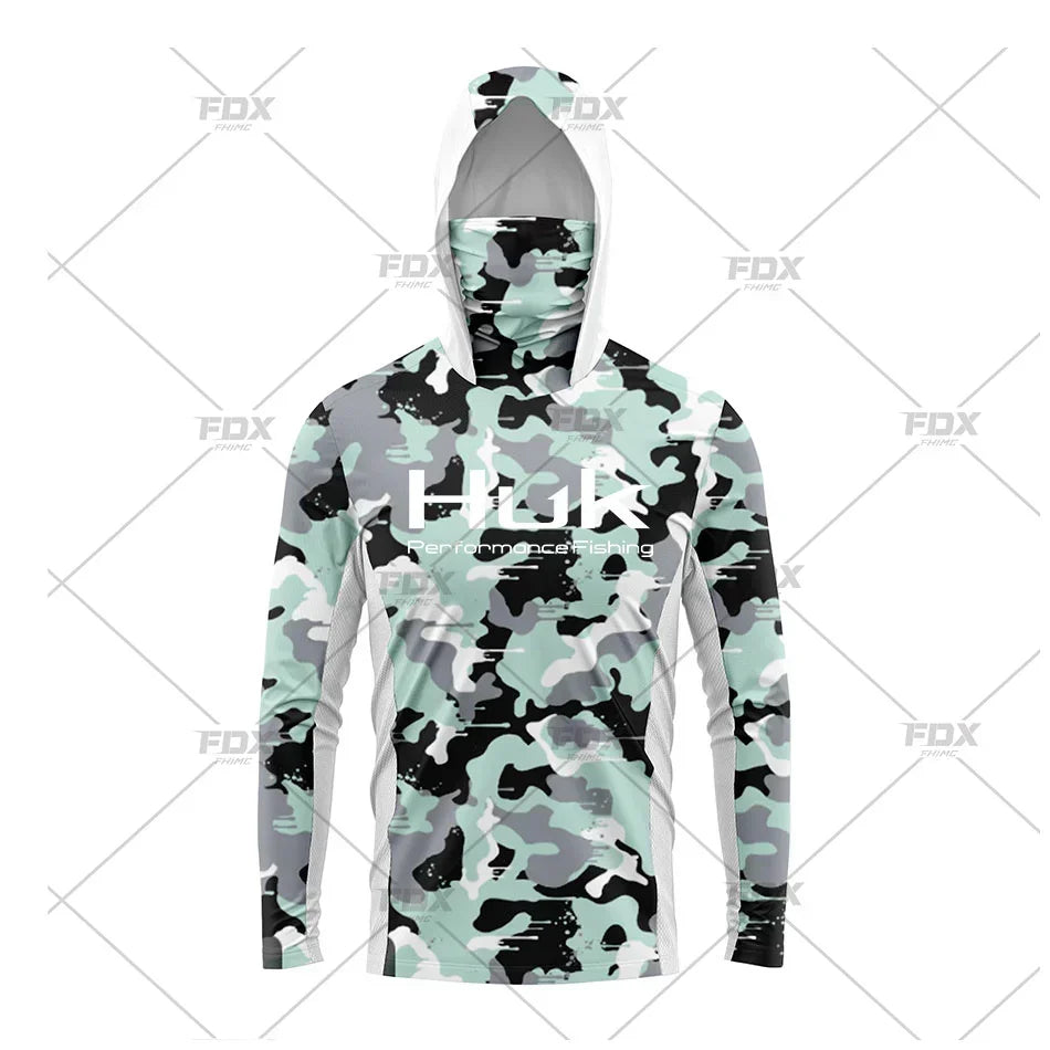 Huk Fishing Shirt UPF 50 Hooded Face Cover Fishing Clothes Summer Sun Protection Hoodie