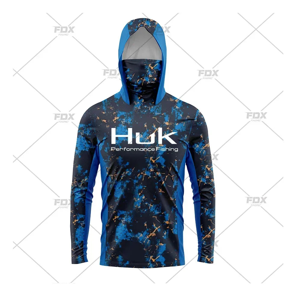 Huk Fishing Shirt UPF 50 Hooded Face Cover Fishing Clothes