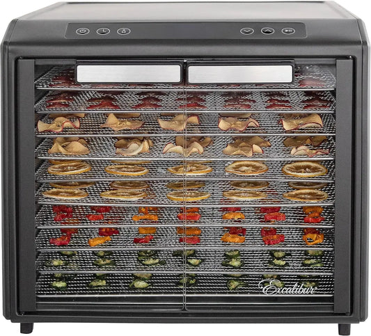 Excalibur Electric Food Dehydrator Select Series 10-Tray with Adjustable Temperature Control Includes Chrome Plated Drying Trays Stainless Steel Construction and Glass French Doors, 800-Watts, Black