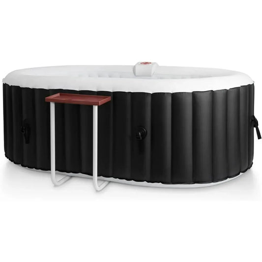 Edostory Hot Tub Inflatable Portable Oval Hot Tub Spa 2 Person Hot Tub with 90 Bubble Jets, Cover, Filter Cartridges, Pump, Black